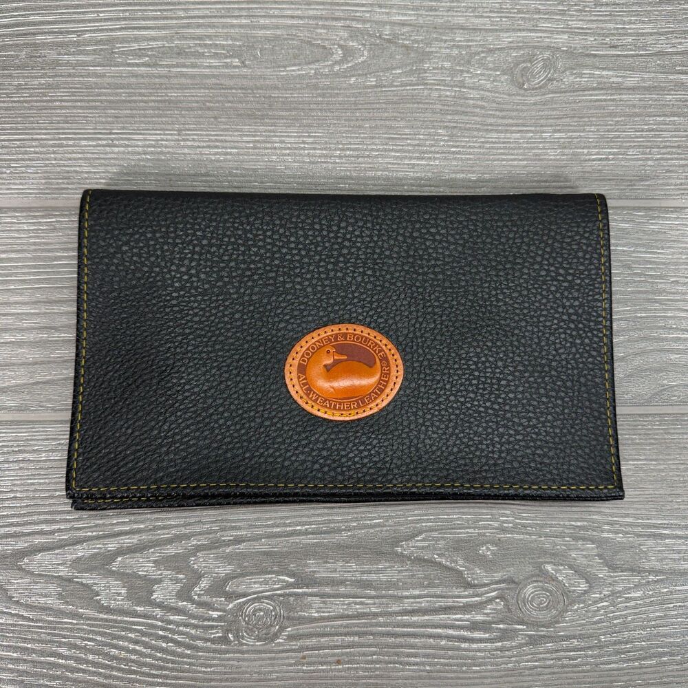 Dooney & Bourke All Weather Leather Bifold Clutch Purse Pebbled Black Duck Logo